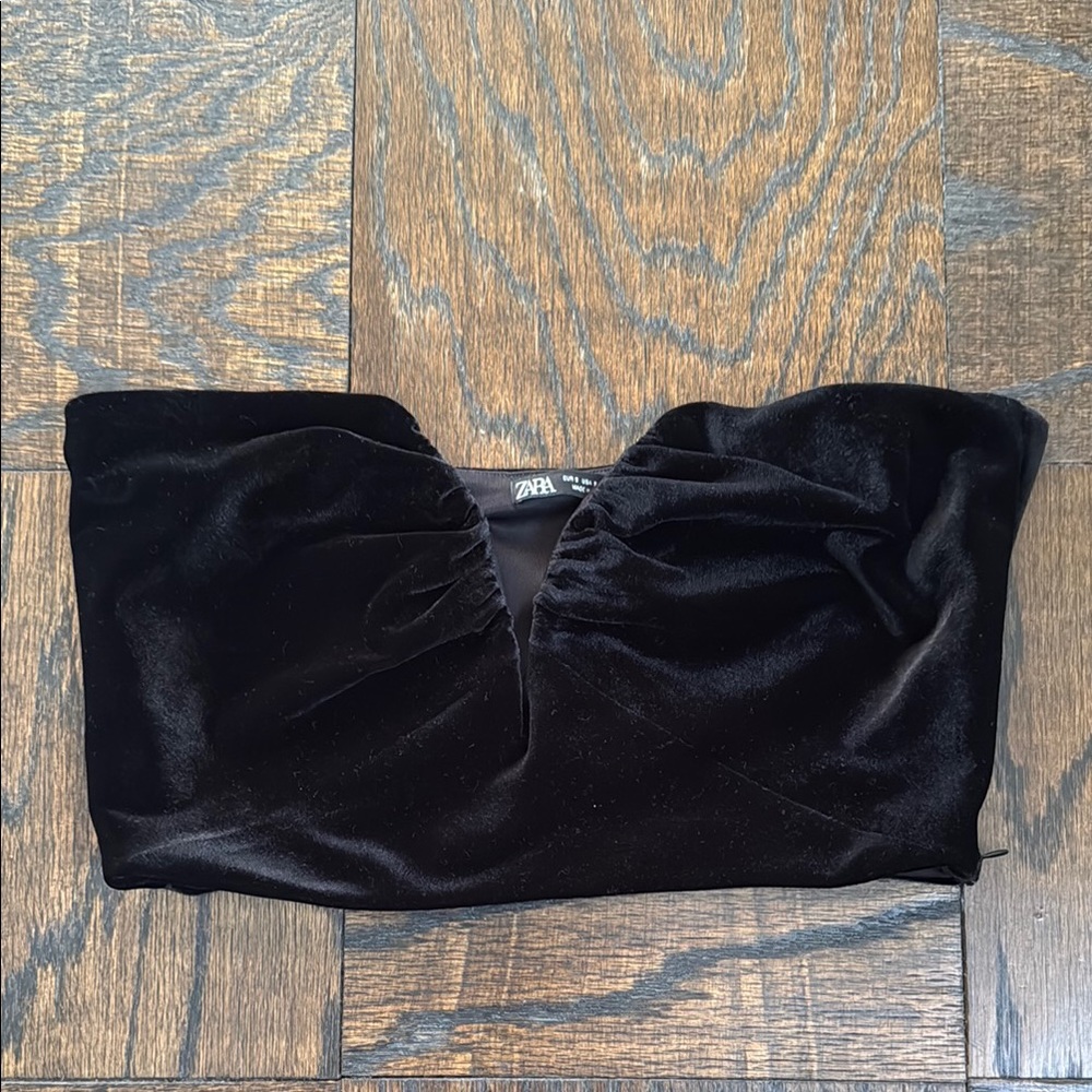 Zara Deep V Velvet Crop Top - Size S
